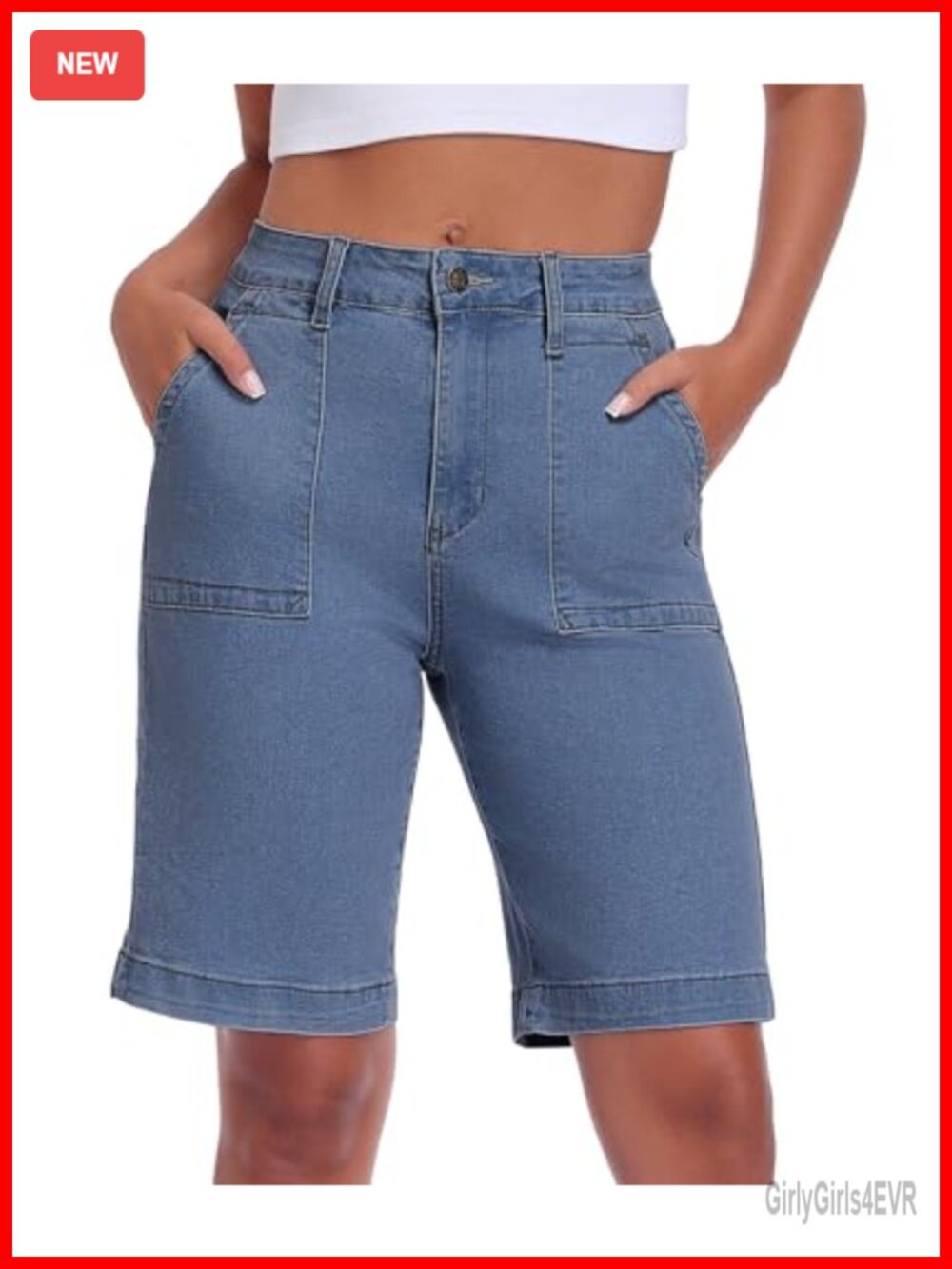 Women's Plus Size Mid Rise Stretchy Denim Shorts with Pockets